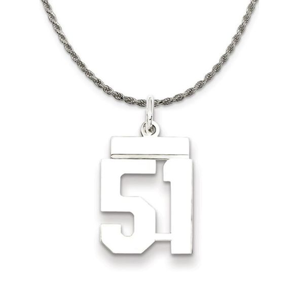 Sterling Silver Athletic Lg Polished Number 51 Necklace - 26 Inch
